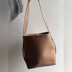 Allyne Taupe Brown Leather Shoulder Bucket Bag